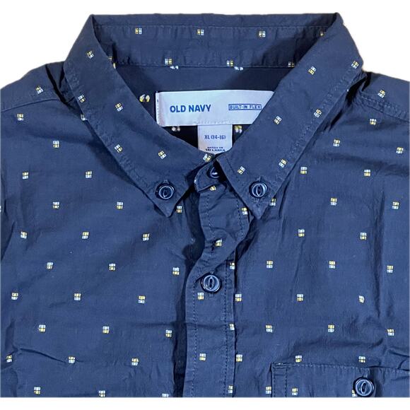 Old Navy Brown Gold & White Built-In Flex Short Sleeve Button-Up Boy XL (14-16) - Picture 2 of 9